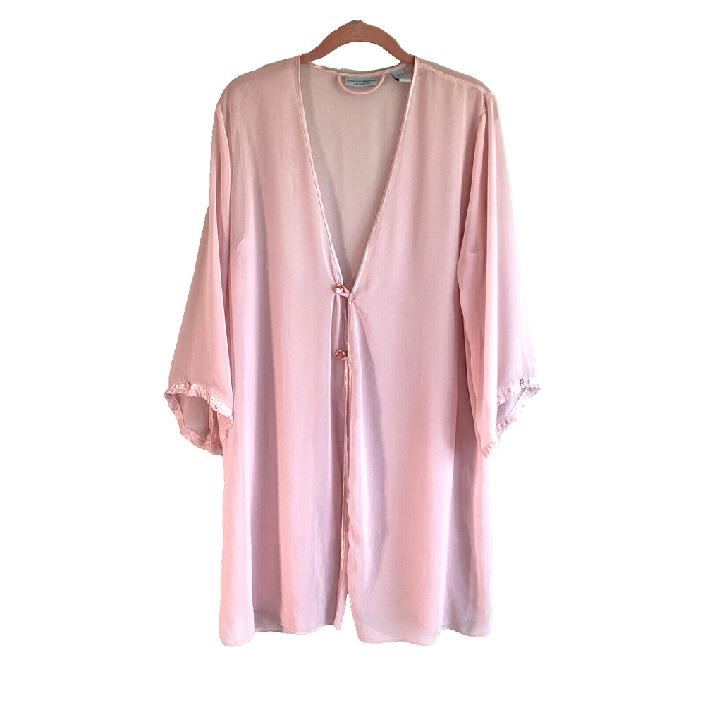 Valerie Stevens Intimates Robe Women S Pink Sheer Knee Length Lace Sleeve Cuff